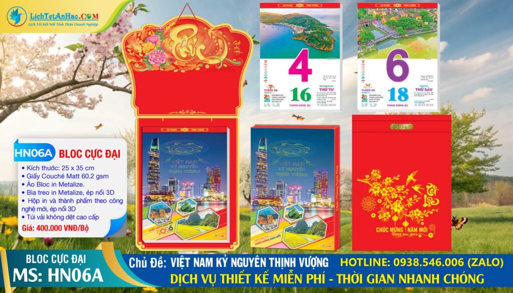 Bloc Cực Đại (25x35cm) | Mã Số: HN06A - Việt Nam Kỷ Nguyên Thịnh Vượng (Đầu Treo Chữ Phúc Vàng)