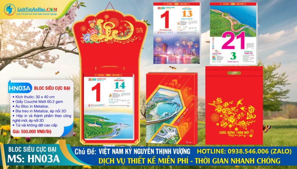 Bloc Siêu Cực Đại (30x40cm) | Mã Số: HN03A - Việt Nam Kỷ Nguyên Thịnh Vượng (Đầu Treo Chữ Lộc)