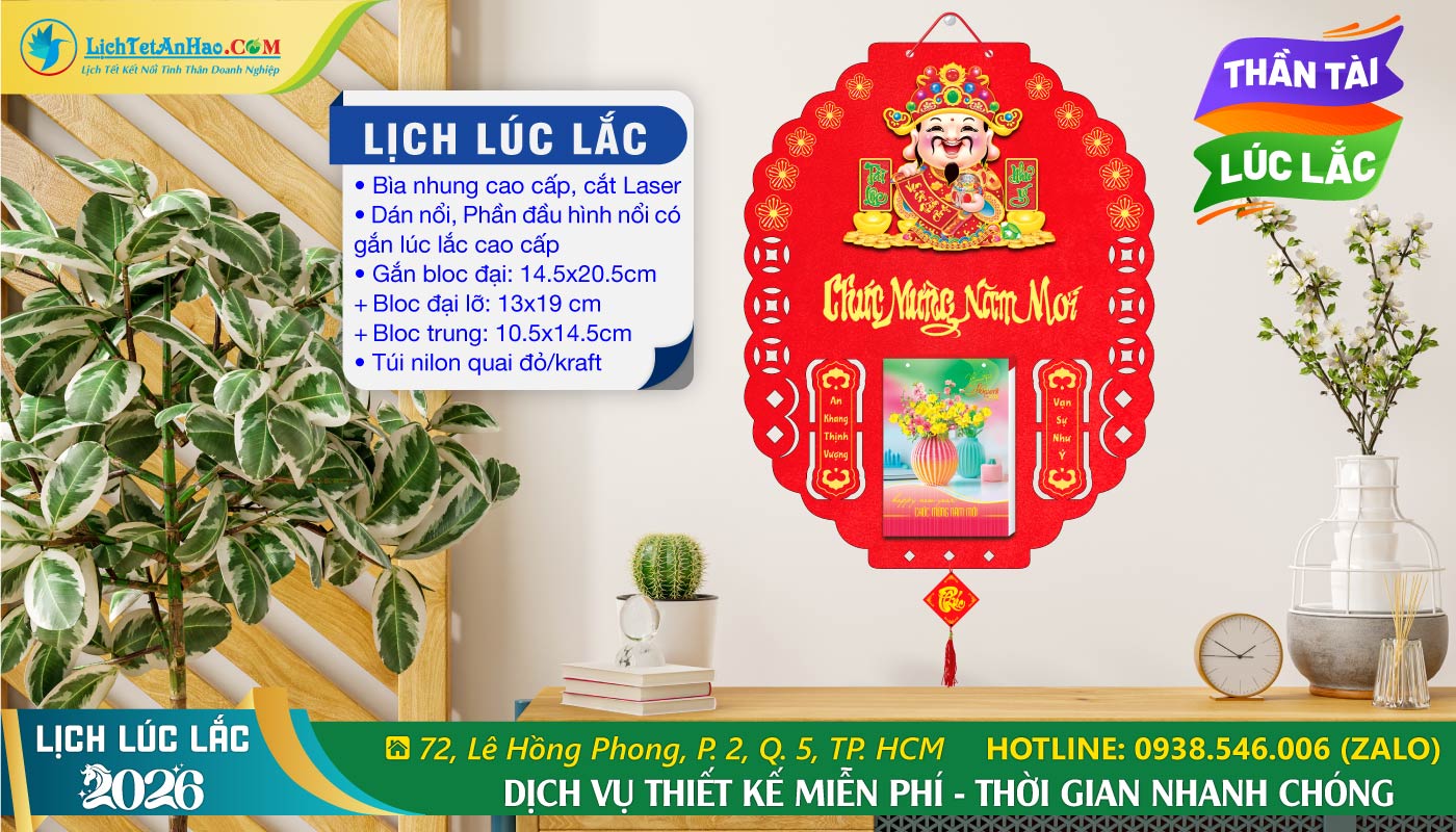 Bìa Lịch Lúc Lắc Gắn Bloc 2026, Thần Tài Lúc Lắc, Trang Trí Nhà Đón Tài Lộc, Đón Vận May