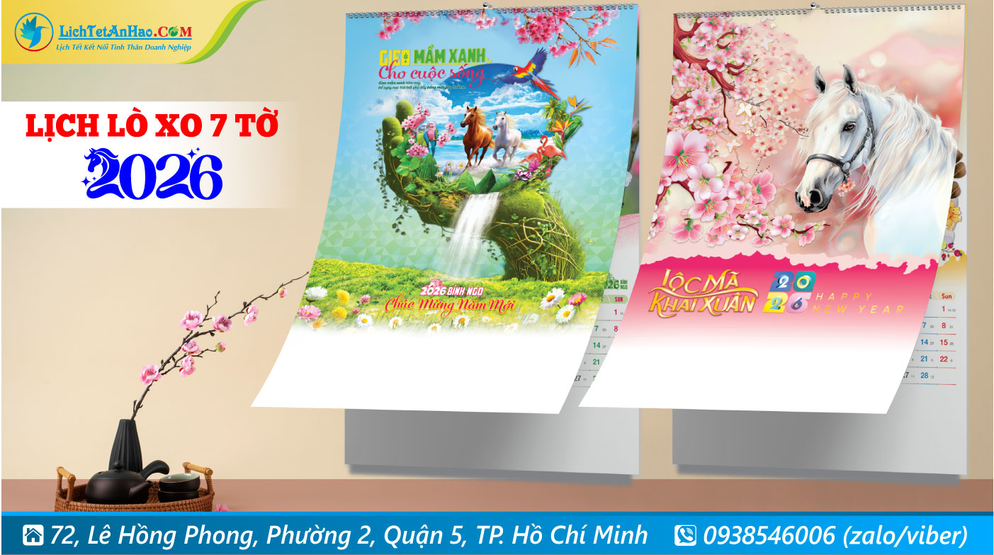 Lịch Lò Xo 7 Tờ 2026, Lịch 7 Tờ Lò Xo 2026, Lịch 7 Tờ An Hảo 2026