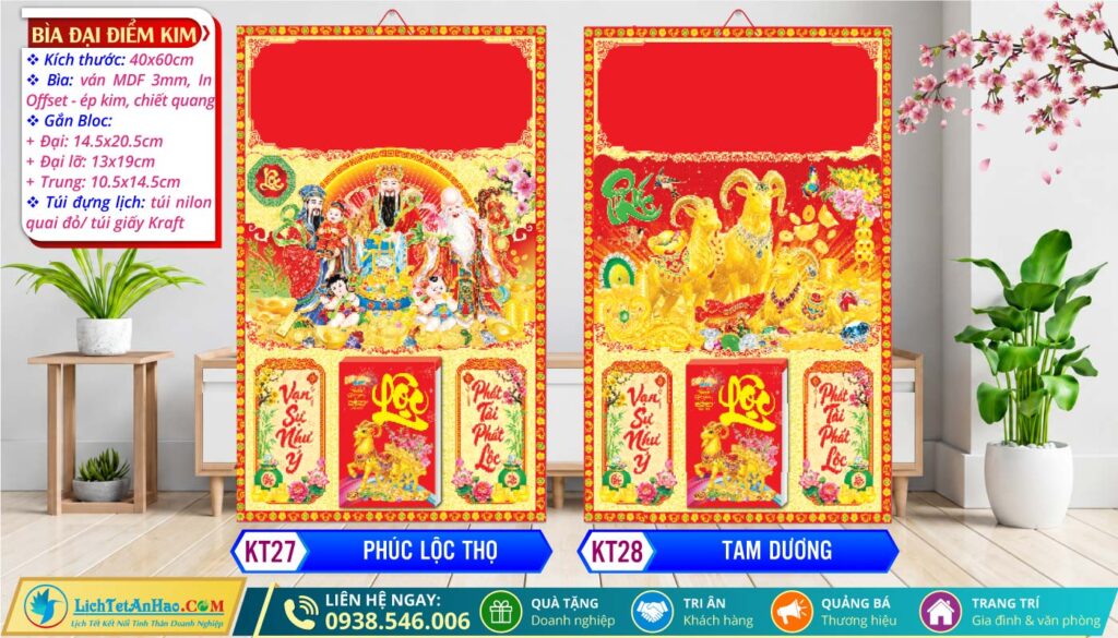 Bìa Đại (40x60cm) Điểm Kim | MS: KT27 - Phúc Lộc Thọ + MS: KT28 - Tam Dương