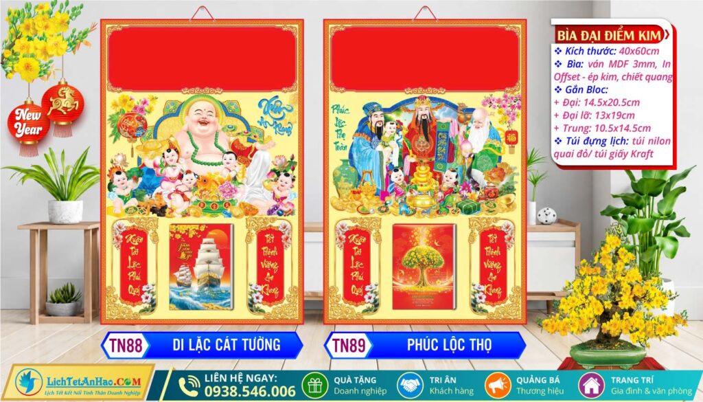 Bìa Đại (40x60cm) Điểm Kim | MS: TN88 - Di Lặc Cát Tường + MS: TN89 - Phúc Lộc Thọ