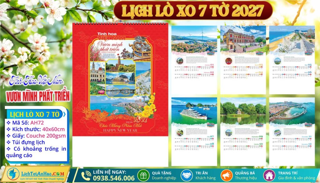 Lịch Lò Xo 7 Tờ - AH72 - Tinh Hoa Việt Nam Vươn Mình Phát Triển