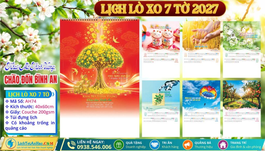 Lịch Lò Xo 7 Tờ - AH74 - Khai Mở Thịnh Vượng Chào Đón Bình An
