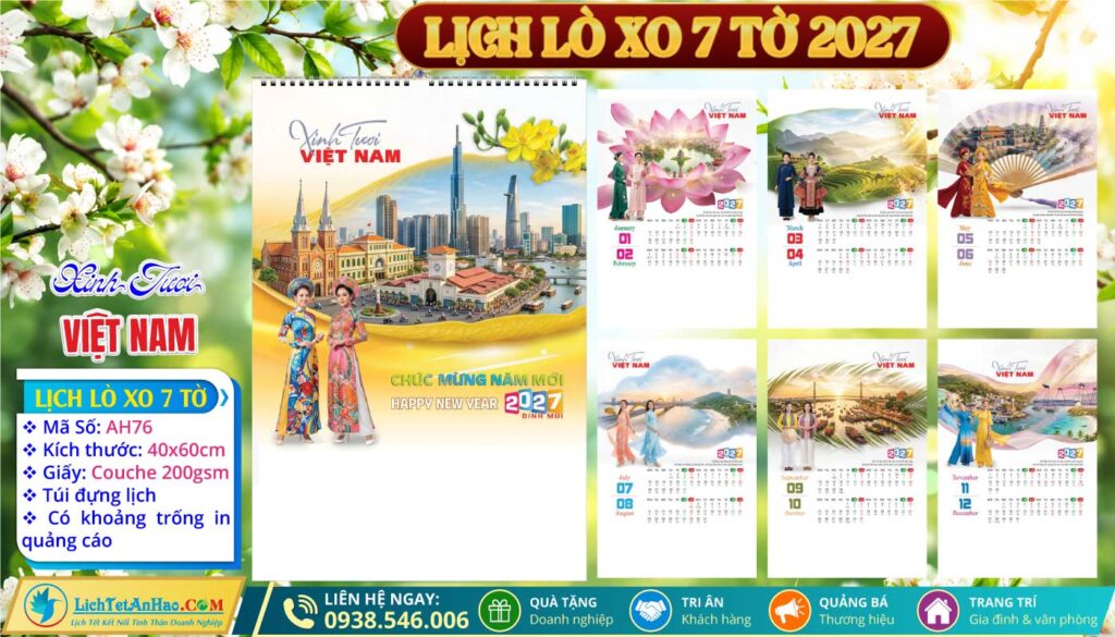 Lịch Lò Xo 7 Tờ - AH76 - Xinh Tươi Việt Nam