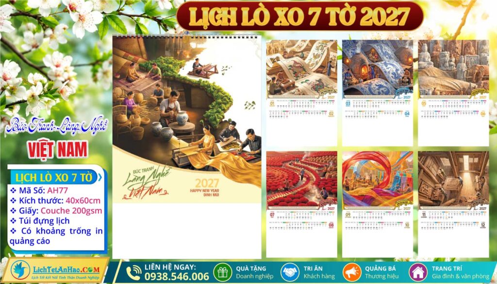 Lịch Lò Xo 7 Tờ - AH77 - Bức Tranh Làng Nghề Việt Nam