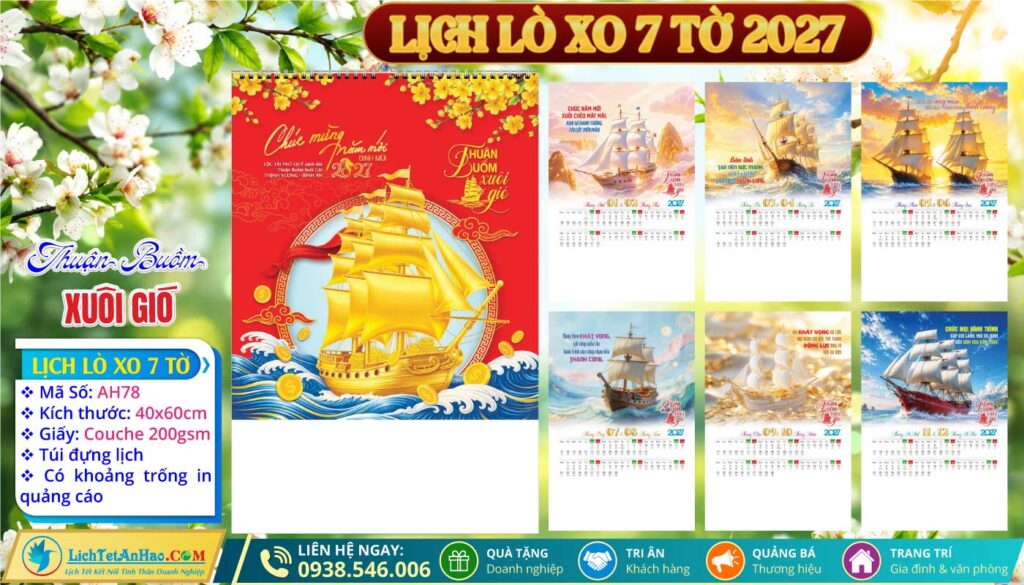 Lịch Lò Xo 7 Tờ - AH78 - Thuận Buồm Xuôi Gió