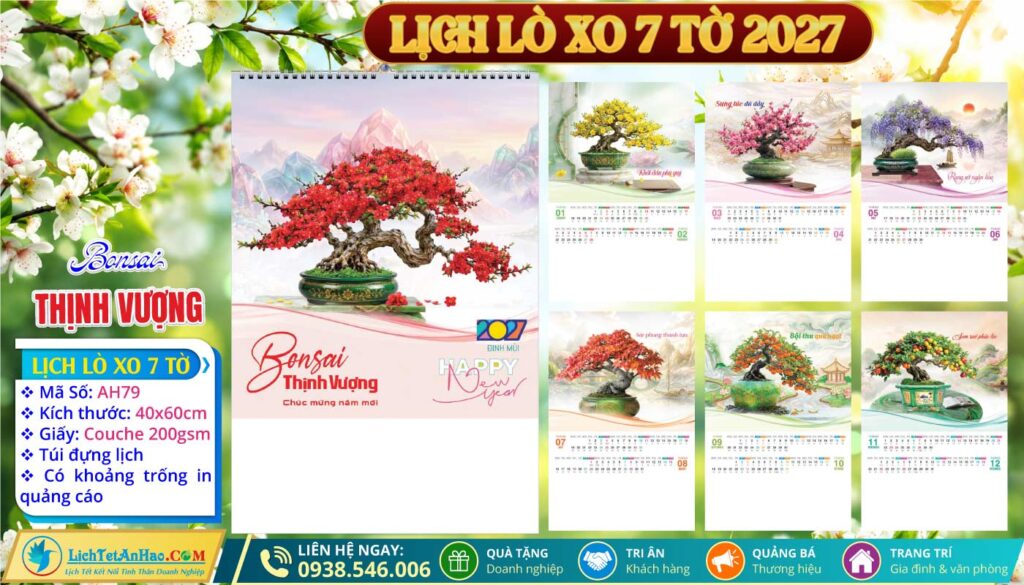 Lịch Lò Xo 7 Tờ - AH79 - Bonsai Thịnh Vượng