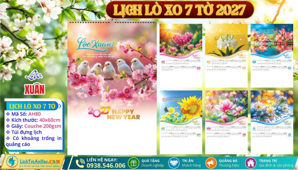 Lịch Lò Xo 7 Tờ - AH80 - Lộc Xuân