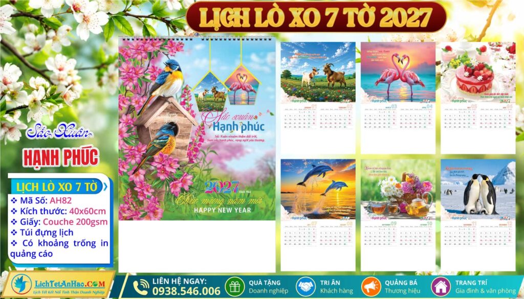 Lịch Lò Xo 7 Tờ - AH82 - Sắc Xuân Hạnh Phúc