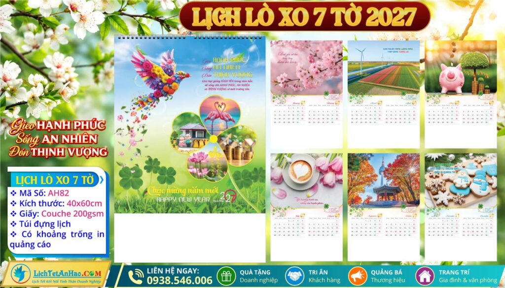 Lịch Lò Xo 7 Tờ - AH83 - Gieo Hạnh Phúc Sống An Nhiên Đó Thịnh Vượng