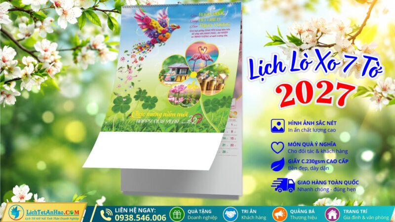 Lịch Lò Xo 7 Tờ 2027, Lịch 7 Tờ Lò Xo 2027, Lịch 7 Tờ An Hảo 2027