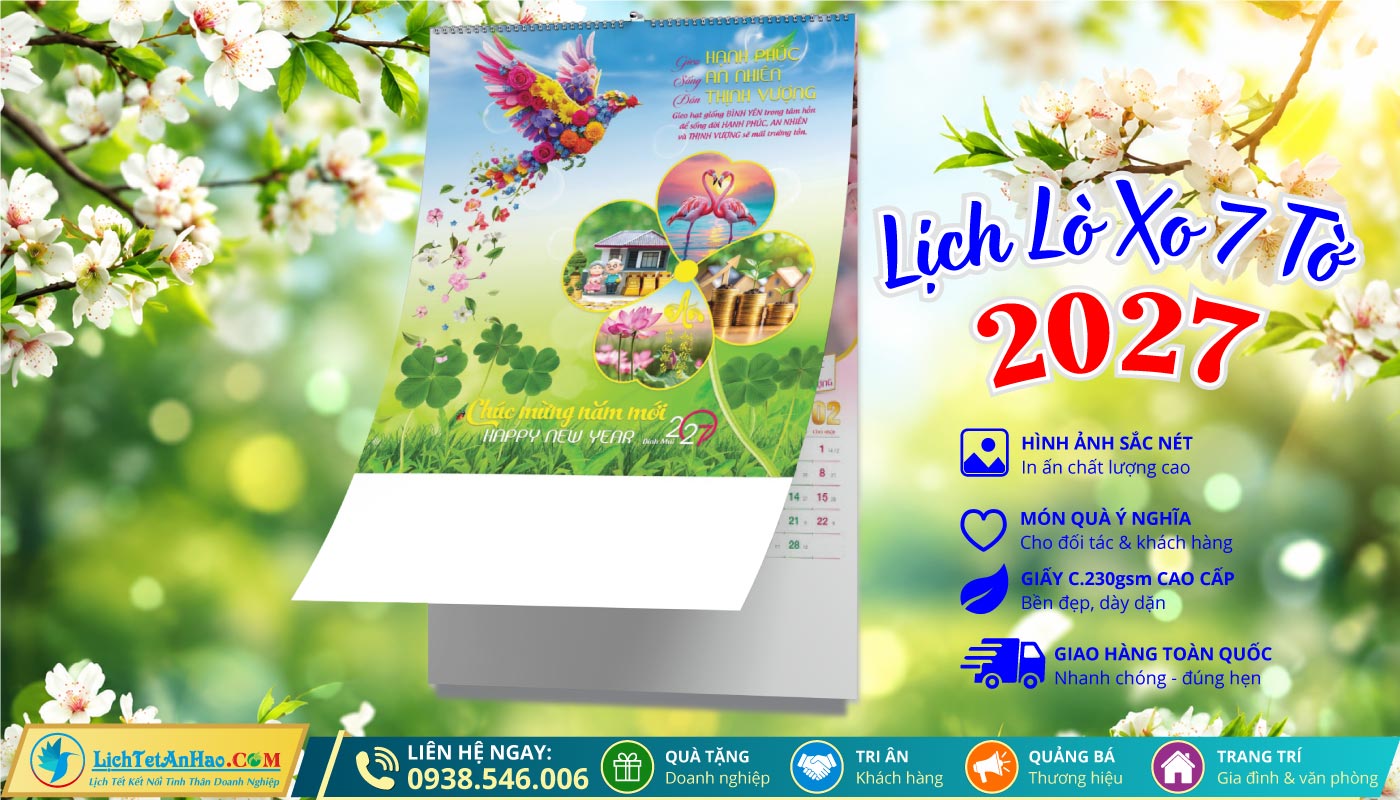 Lịch Lò Xo 7 Tờ 2027, Lịch 7 Tờ Lò Xo 2027, Lịch 7 Tờ An Hảo 2027