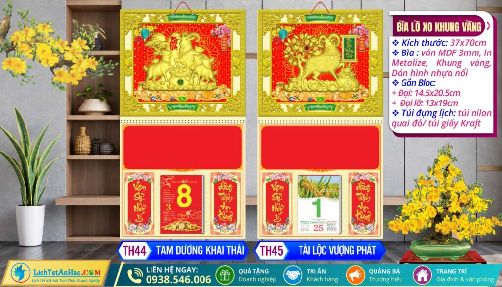 Bìa Lò Xo Khung Vàng | MS: TH44 - Tam Dương Khai Thái + MS: TH45 - Tài Lộc Vượng Phát