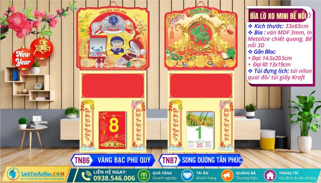 Bìa Lò Xo Giữa Mini Bế Nổi | MS: TN86 - Vàng Bạc Phú Quý + TN87 - Song Dương Tấn Phúc