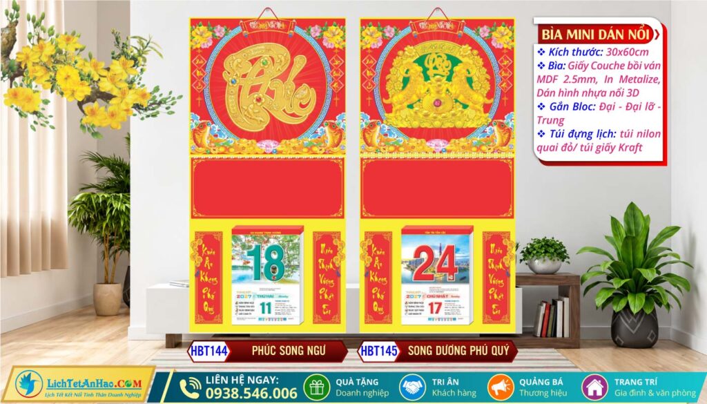 Bìa Lò Xo Giữa Mini Dán Nổi | MS: HBT144 - Phúc Song Ngư + MS: HBT145 - Song Dương Phú Quý