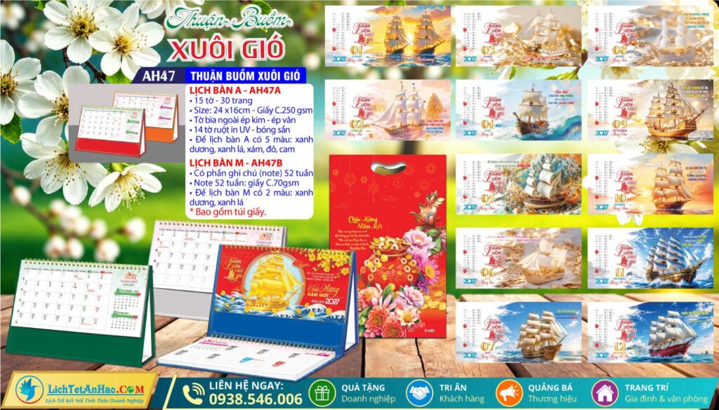 Lịch Để Bàn A & M (24x16cm) - AH47 - Thuận Buồm Xuôi Gió