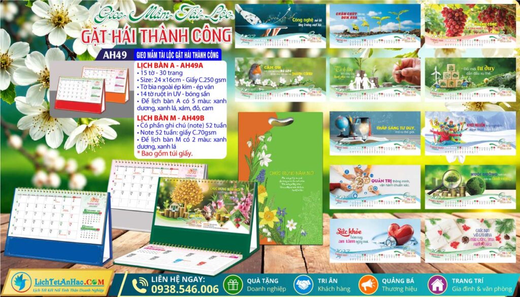 Lịch Để Bàn A & M (24x16cm) - AH49 - Gieo Mầm Tài Lộc Gặt Hái Thành Công