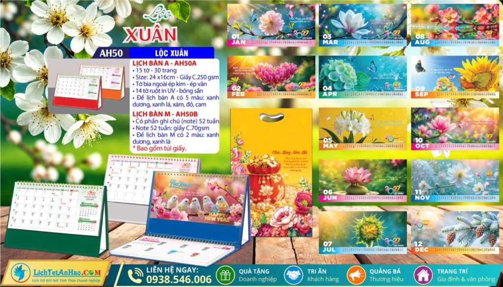 Lịch Để Bàn A & M (24x16cm) - AH50 - Lộc Xuân