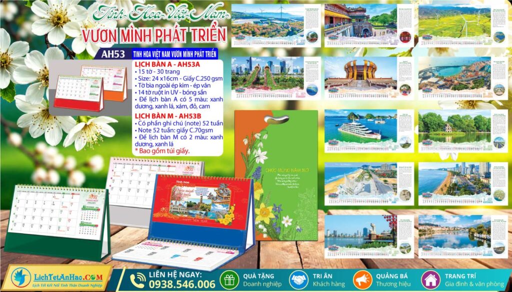 Lịch Để Bàn A & M (24x16cm) - AH53 - Tinh Hoa Việt Nam Vươn Mình Phát Triển