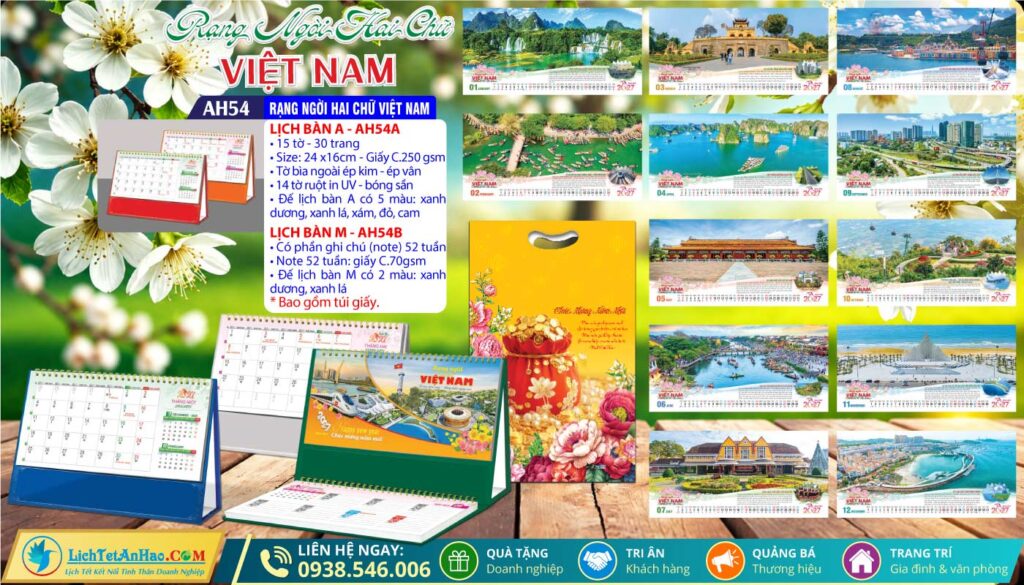Lịch Để Bàn A & M (24x16cm) - AH54 - Rạng Ngời Hai Chữ Việt Nam