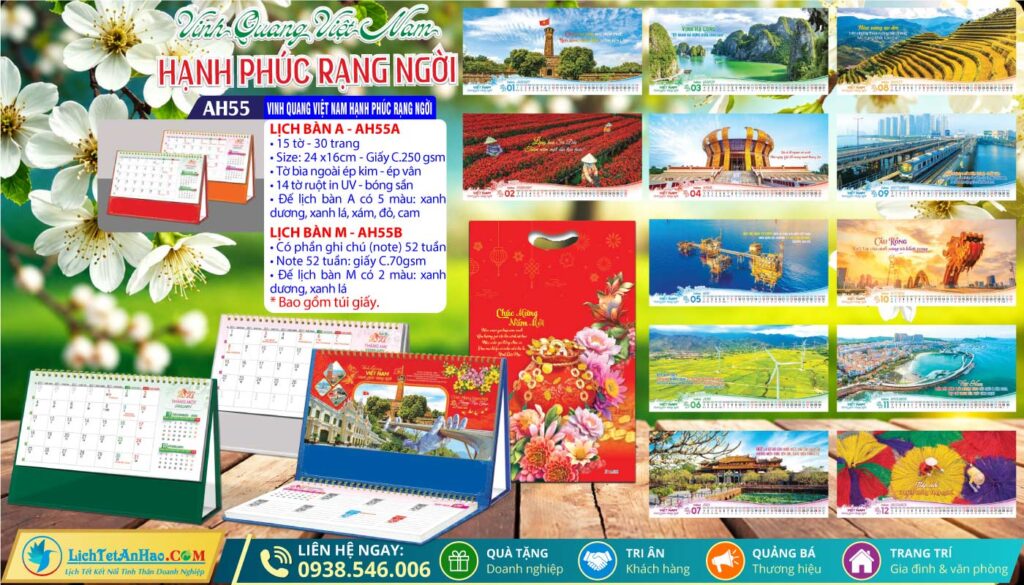 Lịch Để Bàn A & M (24x16cm) - AH55 - Vinh Quang Việt Nam Hạnh Phúc Rạng Ngời