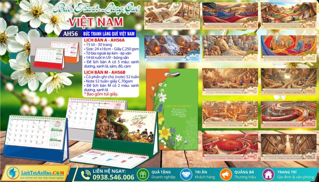 Lịch Để Bàn A & M (24x16cm) - AH56 - Bức Tranh Làng Quê Việt Nam