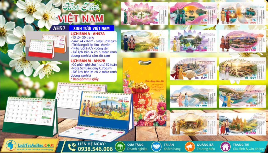 Lịch Để Bàn A & M (24x16cm) - AH57 - Xinh Tươi Việt Nam