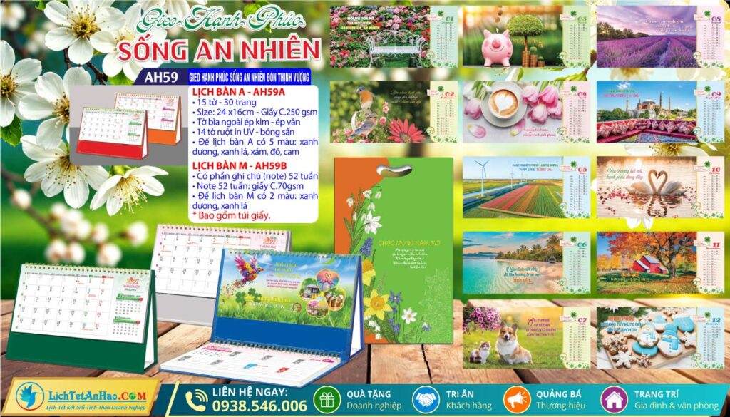 Lịch Để Bàn A & M (24x16cm) - AH59 - Gieo Hạnh Phúc Sống An Nhiên Đón Thịnh Vượng