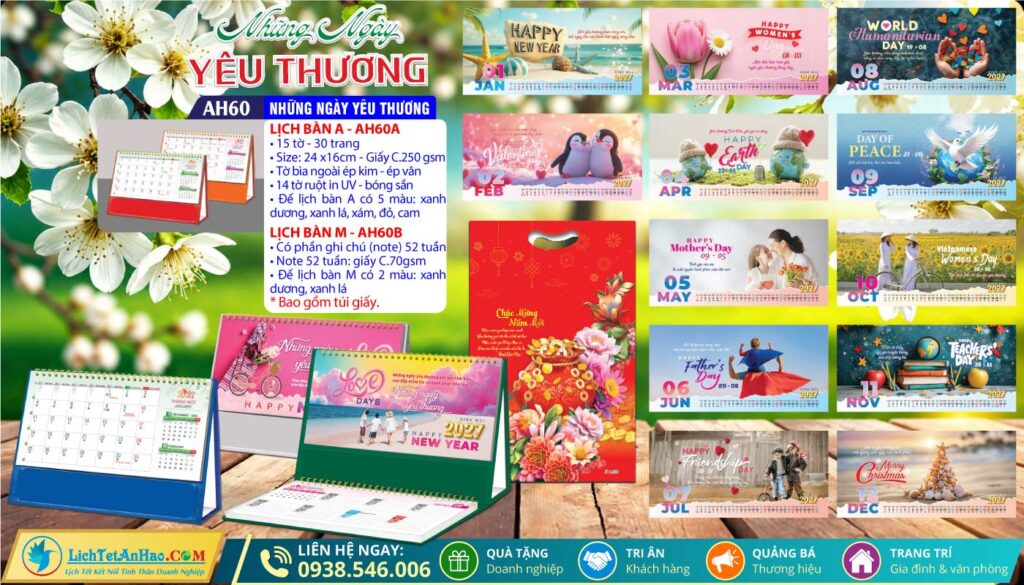 Lịch Để Bàn A & M (24x16cm) - AH60 - Những Ngày Yêu Thương