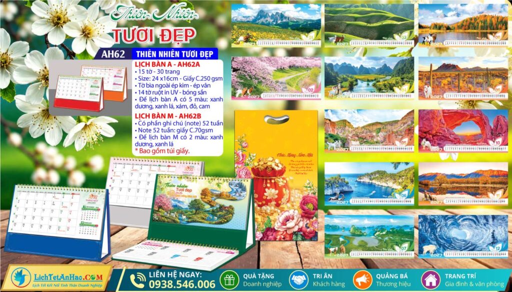 Lịch Để Bàn A & M (24x16cm) - AH62 - Thiên Nhiên Tươi Đẹp
