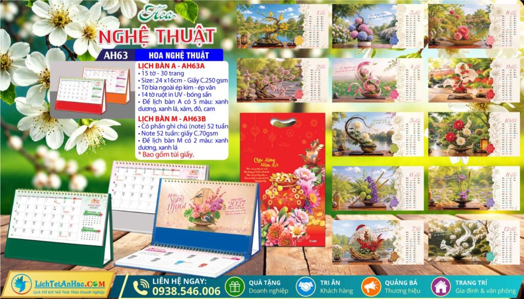 Lịch Để Bàn A & M (24x16cm) - AH63 - Hoa Nghệ Thuật