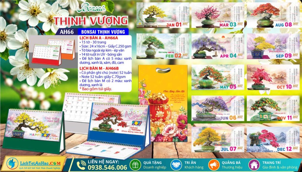 Lịch Để Bàn A & M (24x16cm) - AH66 - Bonsai Thịnh Vượng