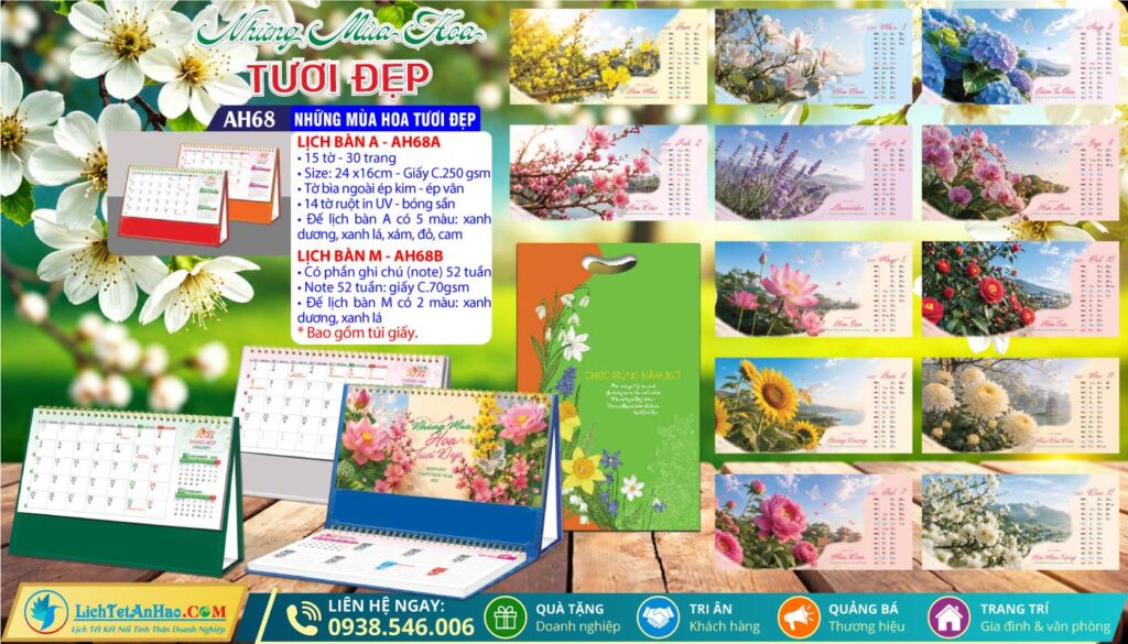 Lịch Để Bàn A & M (24x16cm) - AH68 - Những Mùa Hoa Tươi Đẹp
