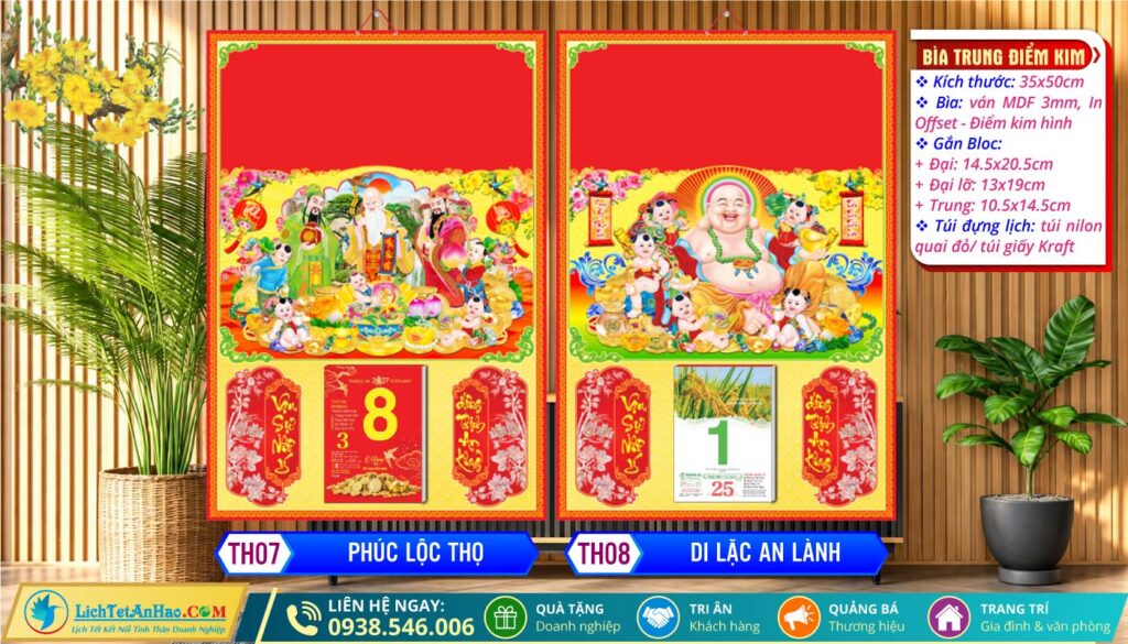 Bìa (35x50cm) Điểm Kim | MS: TH07 - Phúc Lộc Thọ + MS: TH08 - Di Lặc An Lành