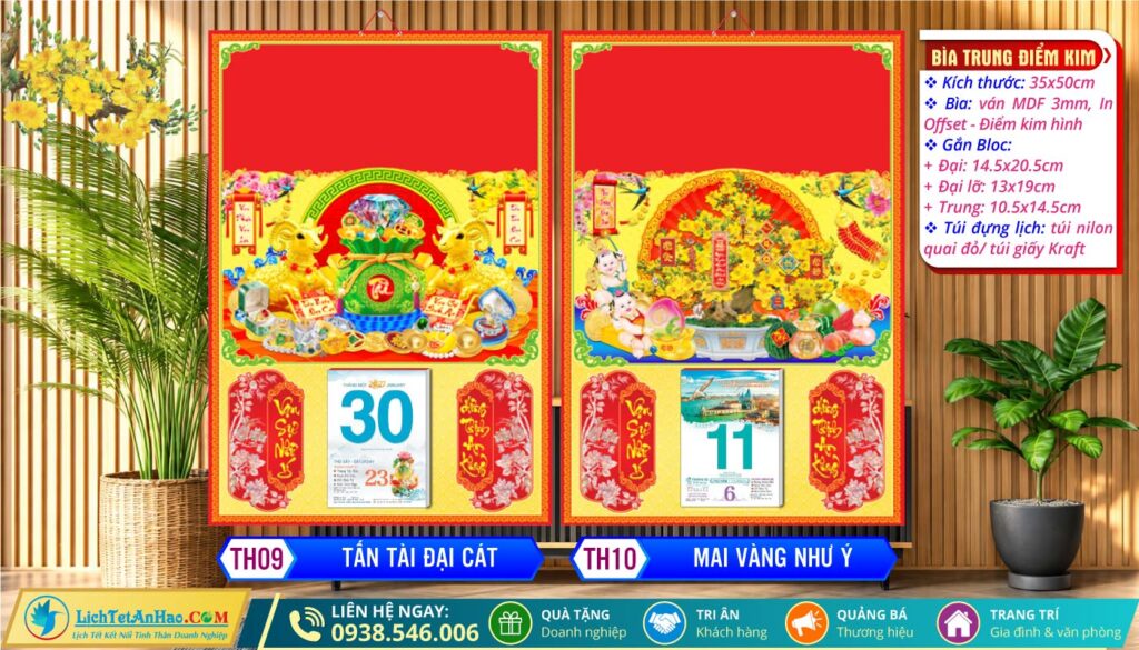 Bìa (35x50cm) Điểm Kim | MS: TH09 - Tấn Tài Đại Cát + MS: TH10 - Mai Vàng Như Ý