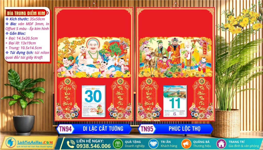 Bìa (35x50cm) Ép Kim | MS: TN94 - Di Lặc Cát Tường + MS: TN95 - Phúc Lộc Thọ